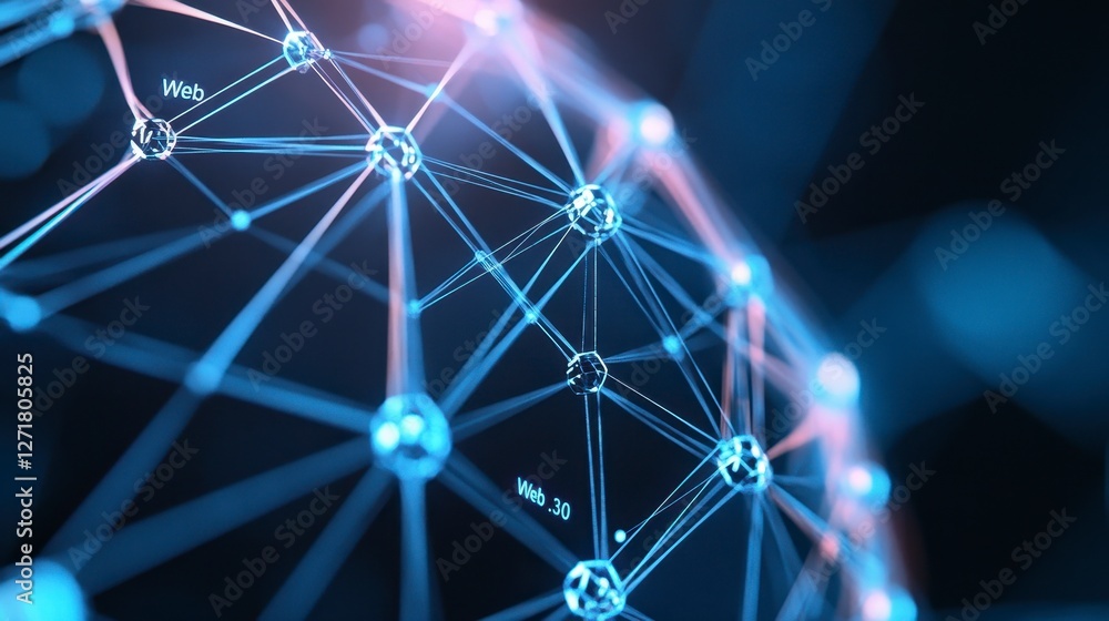 Aufkleber abstract network connection with blue spheres and lines on a dark background