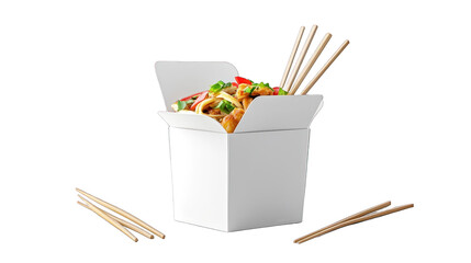 A box of food with chopsticks on top