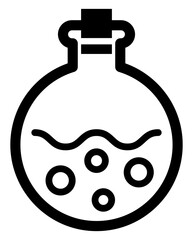 A round-bottom flask icon representing chemistry scientific experiments laboratory research and pharmaceutical or herbal studies.
