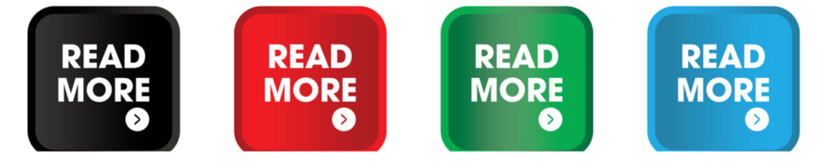Read more icon buttons. Read more button for website design. Call for action buttons. Modern colorful buttons collection. Vector illustration.