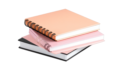 A stack of books with a pink book on top