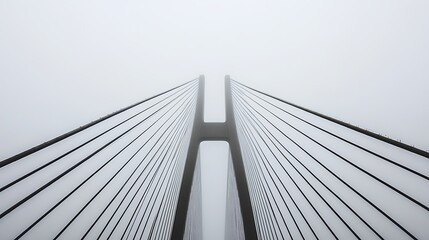 Obraz premium Cable stayed bridge soaring into foggy sky