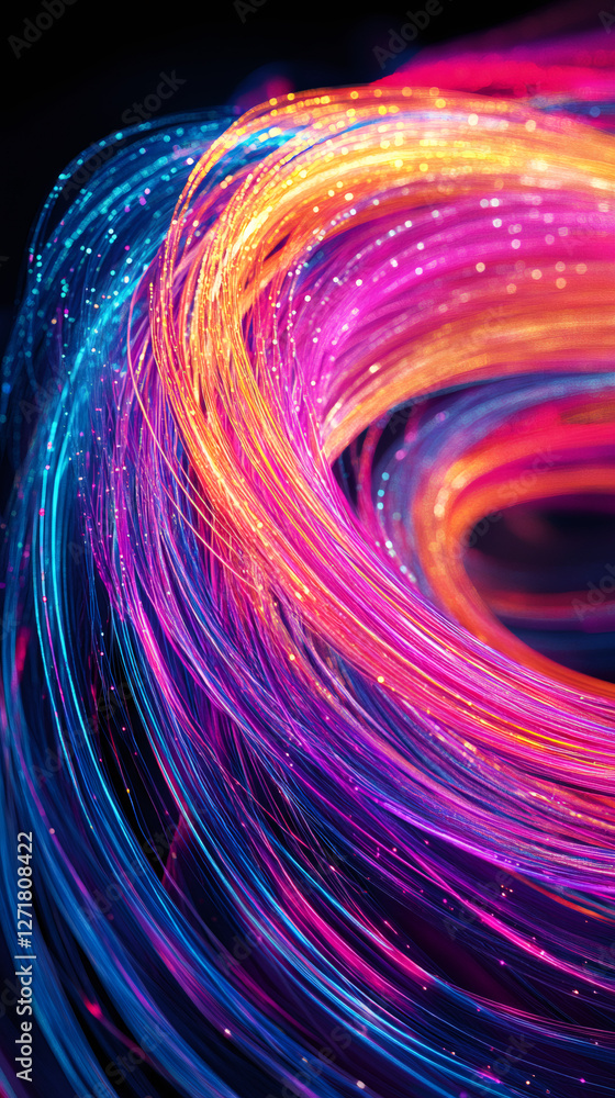 Leinwandbilder glowing fiber optic cables swirling in vibrant colors, revealing intricate network technology with d
