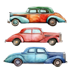 Fototapeta premium Vintage Cars Watercolor Collection Nostalgia and Classic Elegance