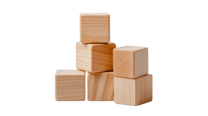 A stack of wooden blocks on a white background