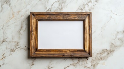 Wooden picture frame template on marble wall