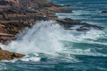 Waves Crashing Against A Shoreline After A Hurricane Moved Up The Coast in Acadia National Park On Maine