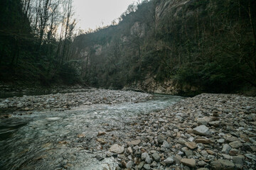 Mountain river in the canyon, Sochi, Russia.