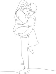 Line drawing of a man and a woman. Vector illustration in a minimalistic style. Kiss men and women. Hand drawn