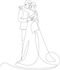 Continuous line drawing of bride and groom dancing. Love concept in love vector illustration. Hand drawn