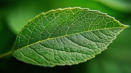 Fototapeta premium Close-up of a vibrant green leaf, showcasing intricate vein patterns.