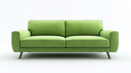 Fototapeta premium Front view of a green modern sofa isolated on a white background.