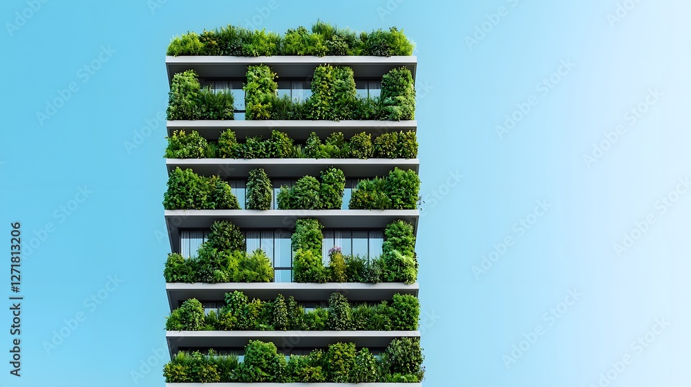 Poster verdant high rise harmonizing nature and modern architecture in an eco friendly skyscraper with vert