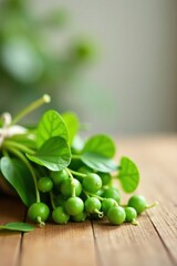 A Fresh Bunch of Green Peas Resting on a Rustic Wooden Surface