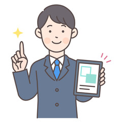 人物_線画03_タブレットで説明する会社員男性_ol