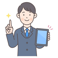 人物_線画03_タブレットを持つ会社員男性_ol
