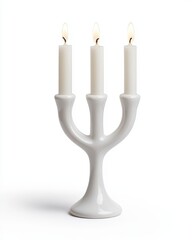 Elegant Candlestick Holder With Three Burning Candles On A White Background