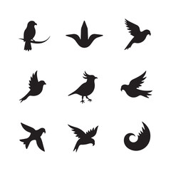 abstract bird logos, Minimalist bird icons, black silhouettes 