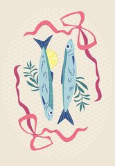 Sardines and Pink Bows Poster for Kitchen or Bar