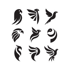 abstract bird logos, Minimalist bird icons, black silhouettes 