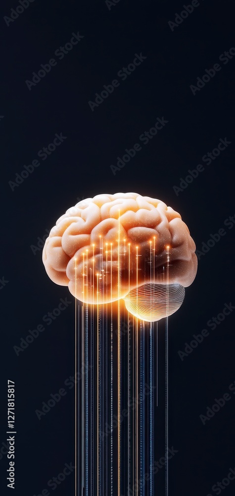 Poster glowing human brain with digital connections abstract network data
