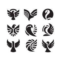 Fototapeta premium abstract bird logos, Minimalist bird icons, black silhouettes 