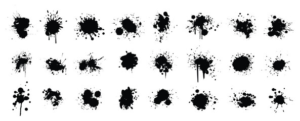 Ink drops and splashes. Blotter spots, liquid paint drip drop splash and ink splatter.Blobs and spatters. Artistic dirty grunge abstract spot vector set. Isolated vector illustration.