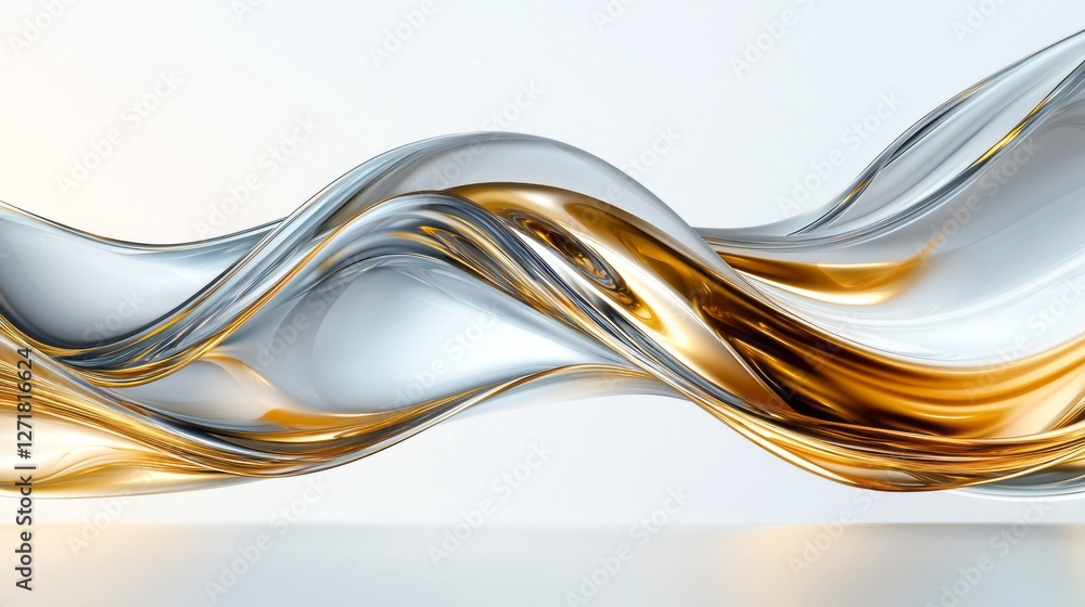 Aufkleber Golden and silver waves undulate softly, merging in a harmonious display of liquid elegance. Their flowing forms create a tranquil ambiance that invites reflection and calmness