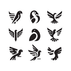 Fototapeta premium abstract bird logos, Minimalist bird icons, black silhouettes 