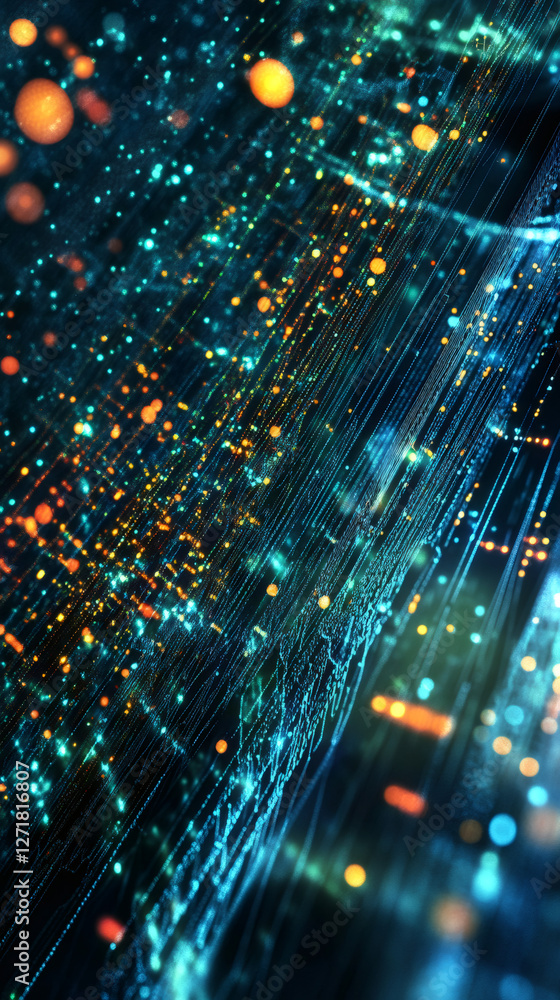 Aufkleber Futuristic visualization of data transfer and processing, representing the intricate web of digital connections in a technological landscape