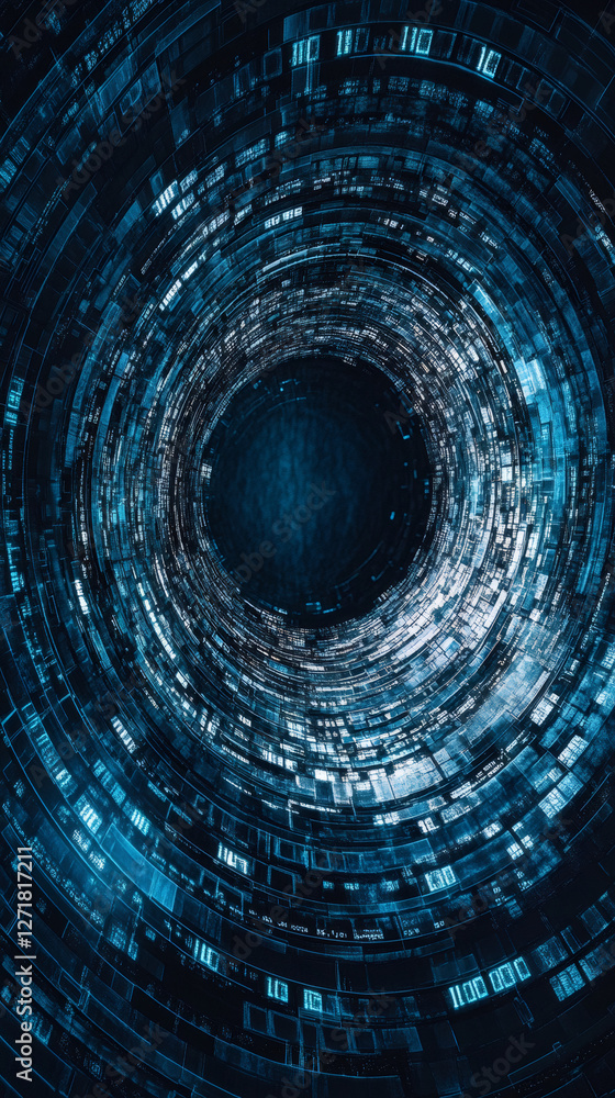 Fototapete Futuristic vortex effect creating a mesmerizing digital tunnel, with spiraling binary code flowing dynamically through cyberspace