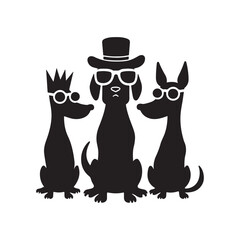 Cool dogs, stylized illustration, black and white, hipster dog, royal dog silhouette 