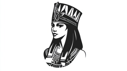 Fototapeta premium Portrait Ancient Egypt's Nefertiti wearing the Egyptian headdress, simple background, design icon