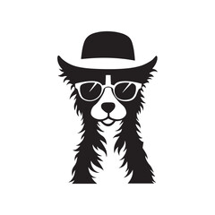 Cool dogs, stylized illustration, black and white, hipster dog, royal dog silhouette 
