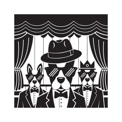 Cool dogs, stylized illustration, black and white, hipster dog, royal dog silhouette 