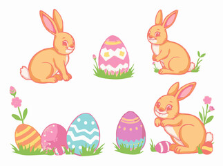 Easter Bunny and Egg Vector Graphics Set