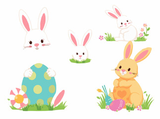 Easter Bunny and Egg Vector Graphics Set