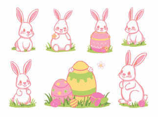 Easter Bunny and Egg Vector Graphics Set