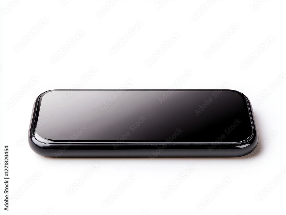 Poster modern smartphone displayed horizontally on a clean white background in studio