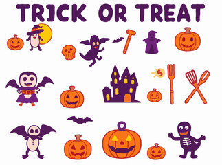Colorful Trick or Treat Halloween Icons