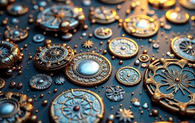 Obraz premium Collection of Ornate Gold and Silver Metallic Ornaments