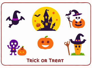 Colorful Trick or Treat Halloween Icons