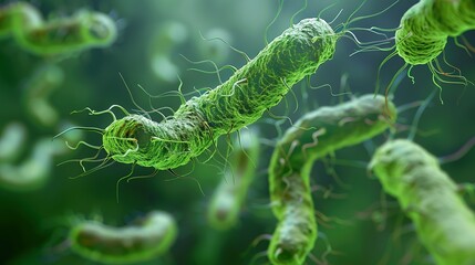 Fototapeta premium Unveiling the Intricate World: A Close - up Glimpse of Helicobacter pylori in the Stomach