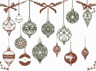 Vintage Christmas Ornaments Vector Set