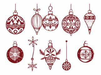 Vintage Christmas Ornaments Vector Set