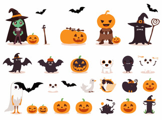 Cute Halloween Characters and Icons Bundle
