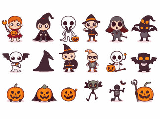 Cute Halloween Characters and Icons Bundle