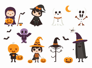 Cute Halloween Characters and Icons Bundle