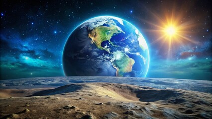 Earthrise from Moon's Surface: Serene Lunar Landscape, Cosmic Perspective