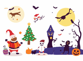 Playful Christmas and Halloween Vector Art Collection